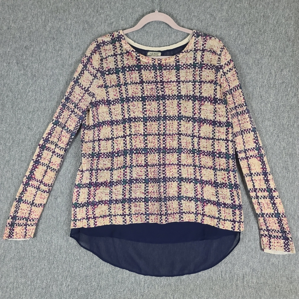 Lucky Brand Plaid Layered Mixed Media Sweater Top Medium